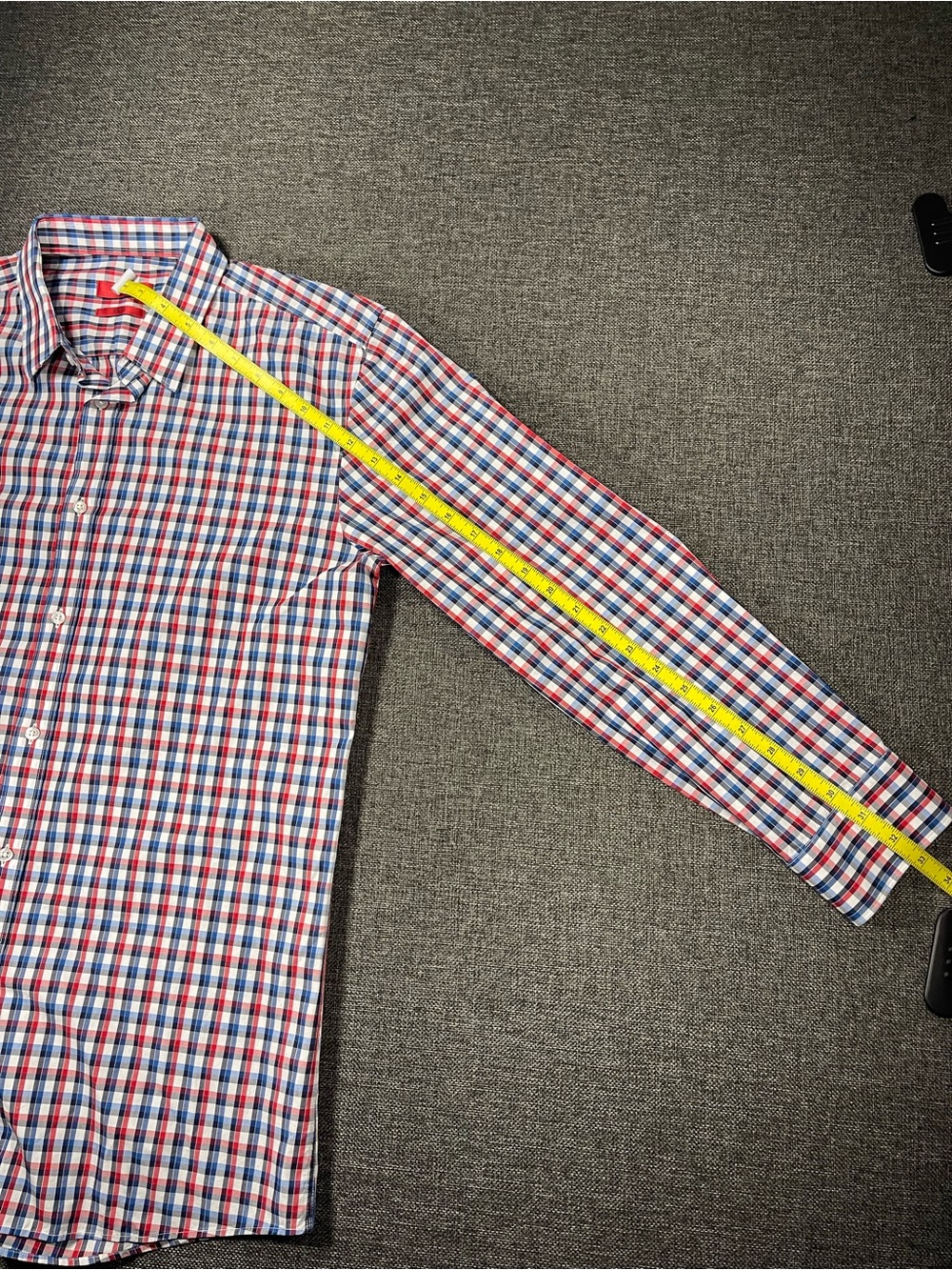 Hugo BOSS Red Blue and White Plaid Dress Shirt Slim Fit Button Down Long Sleeve - Picture 4 of 6